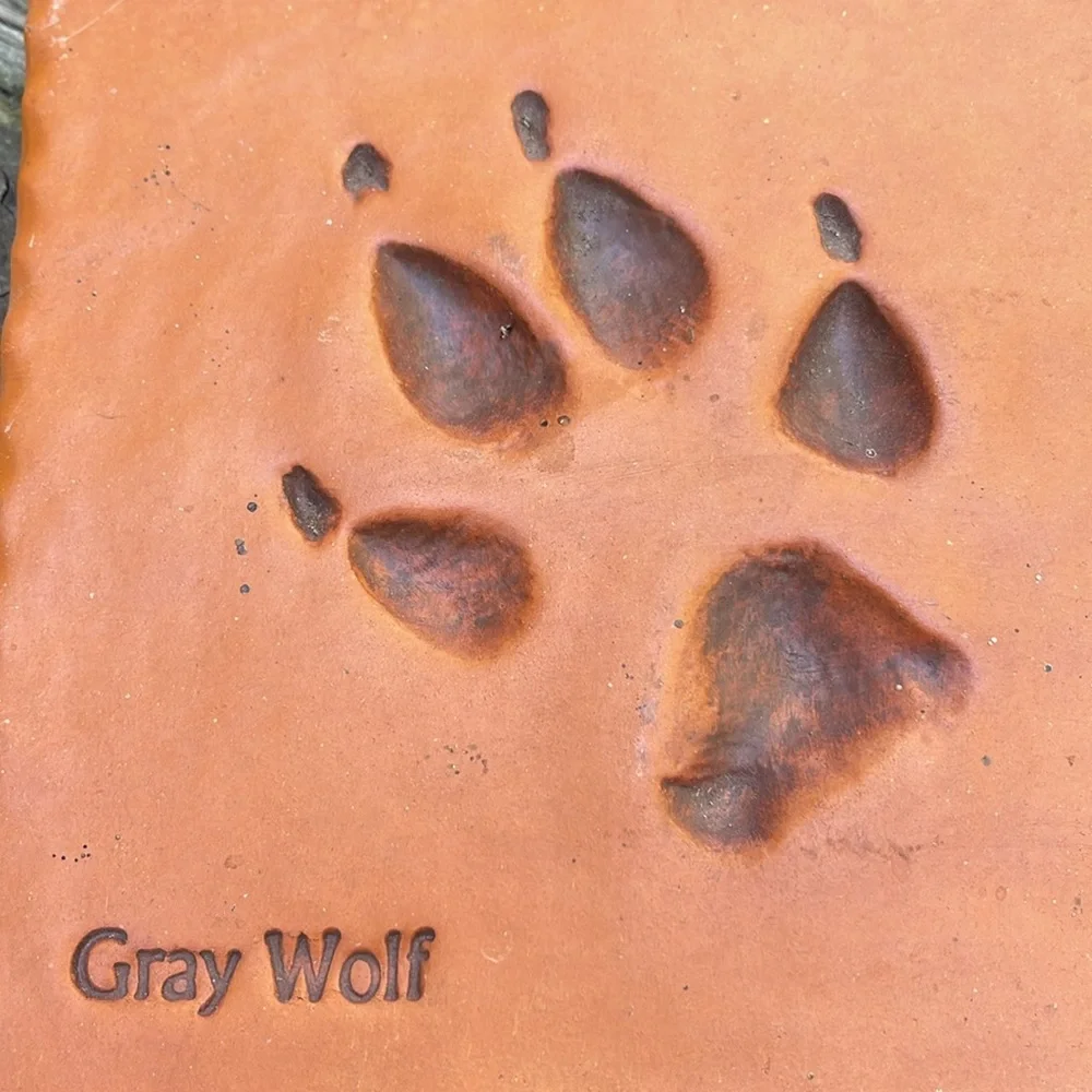 Prairie Fire Pottery Gray Wolf Paw Print Tile